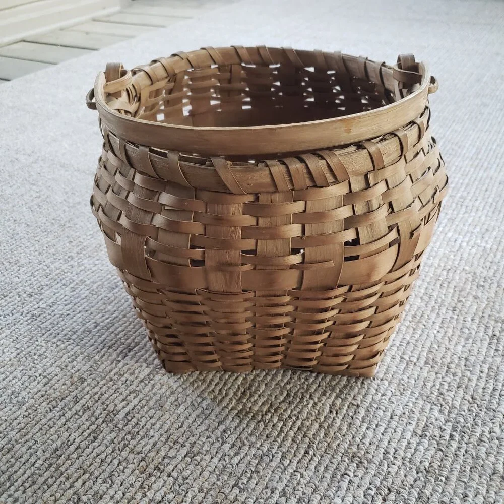 Antique Square To Round Splint Basket Bent Wood Swing Handle